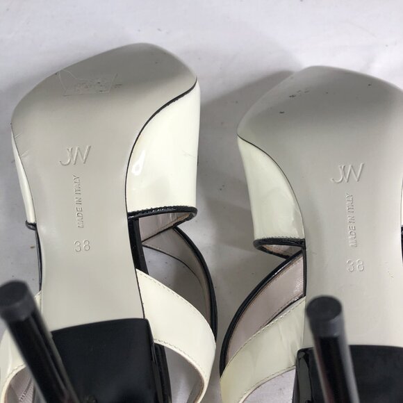 Jason Wu Heels Womens 7.5 US 38 EU White Black Patent Leather Lattice Accent - Picture 6 of 16